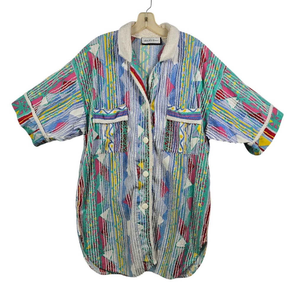 VTG Saks Fifth Avenue Stan Herman Loungewear Women Med Abstract Chenille Stripe